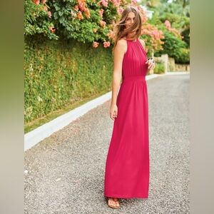 NWT Boden Open Back Dress Pink Halter Maxi Sundress Jersey Dress Size 12R